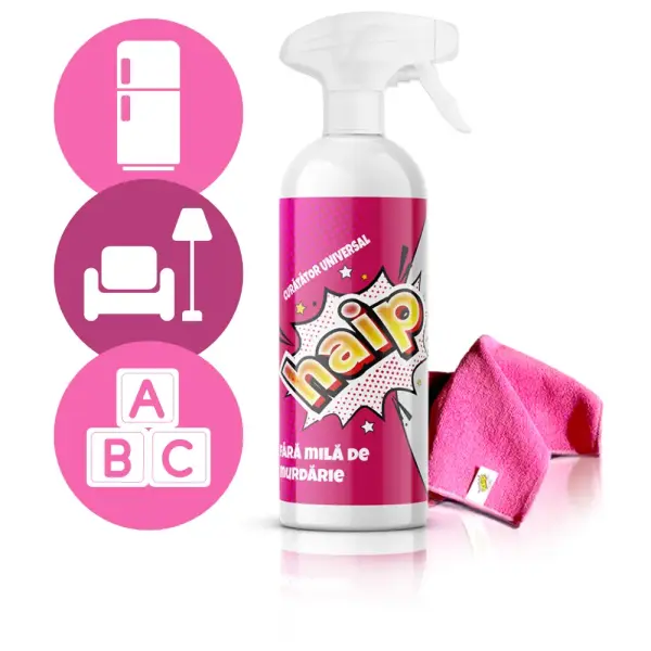Spray de curățare universal HAIP – îndepărtează murdăria, grăsimea și petele + lavetă din microfibră CADOU