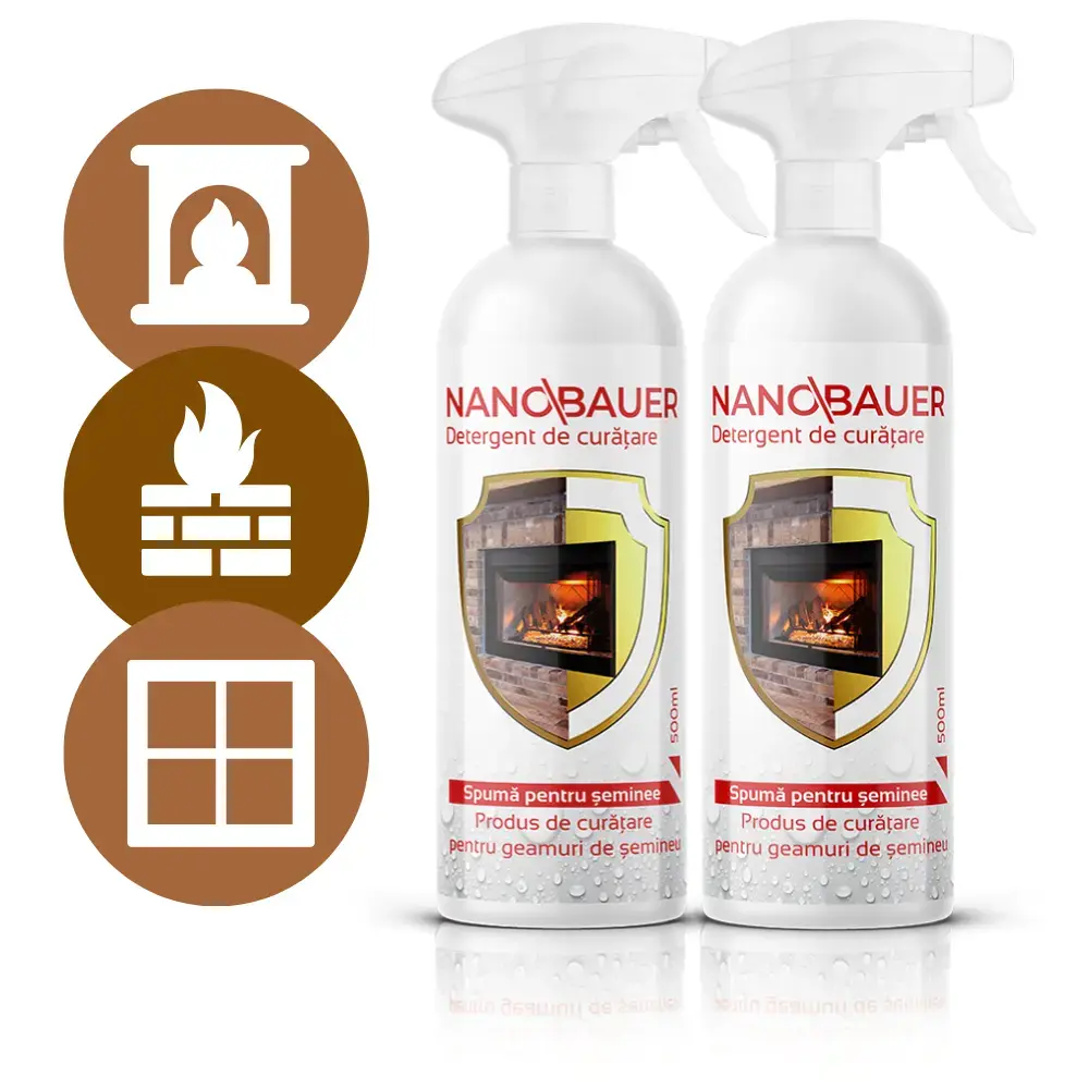 Soluție pentru NANOBAUER FIREPLACE FOAM 500ml curățarea geamurilor de șemineu, sobelor și ușilor de focar