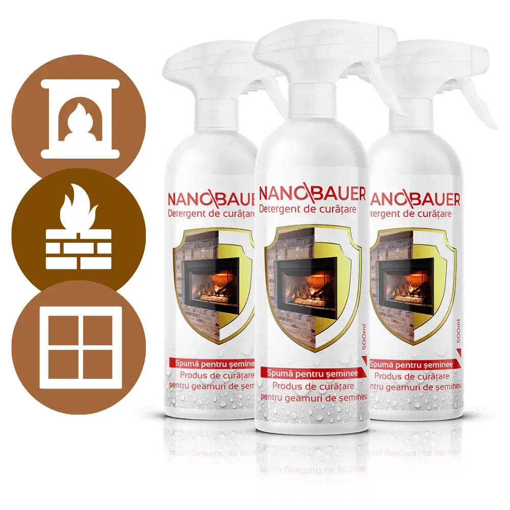 Soluție pentru NANOBAUER FIREPLACE FOAM 500ml curățarea geamurilor de șemineu, sobelor și ușilor de focar