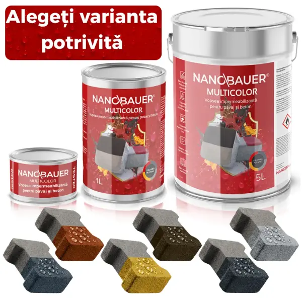Impregnant colorant lichid NANOBAUER Multicolor – Pentru colorarea si protectia pavajelor, betonului, teraselor, bordurilor